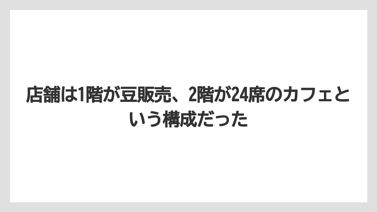 【コーヒー】【コーヒー豆】【バリスタ】【珈琲】【豆】店舗は1階が豆販売、2階が24席のカフェという構成だった
